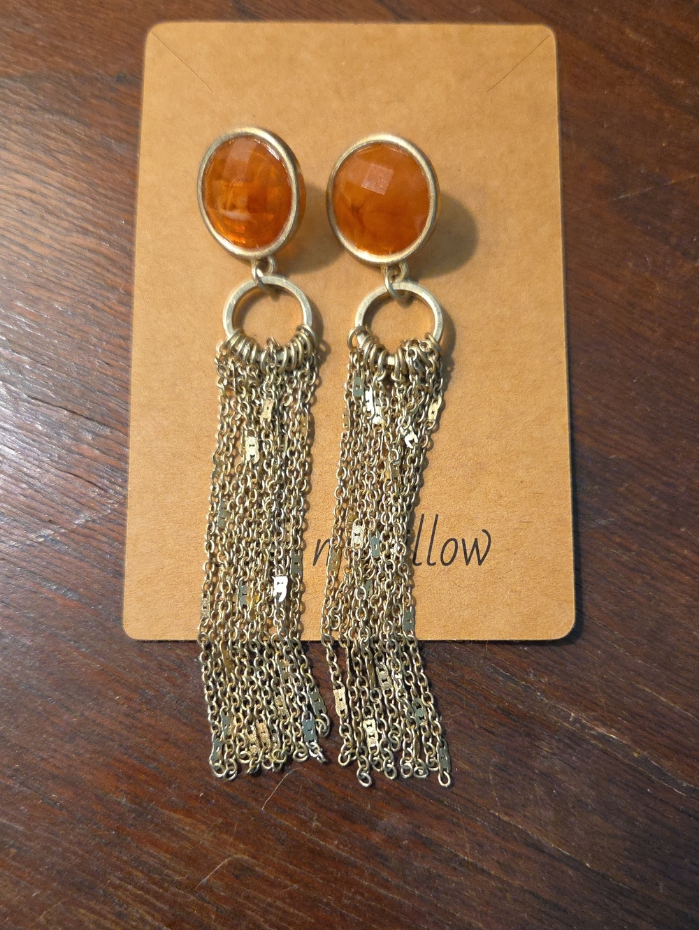 Lucky Brand Gold-Tone Tassel Earrings with Amber Stones